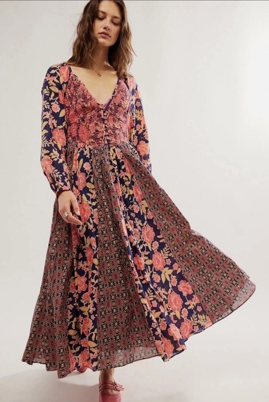 NWT Free People A New Way Maxi Dress Floral Size L Boho Wedding Guest Dress